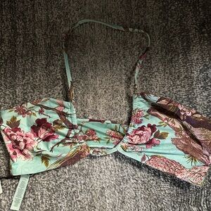 Roberto Cavalli Floral Bikini Top in Pink and Green